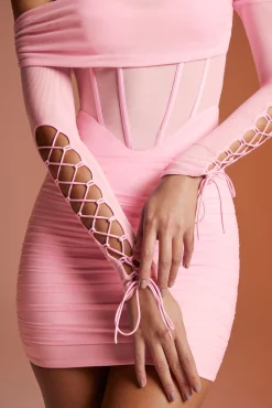 Oh Polly Women'S Clothing Sale - $65 And Under | Women'S Clothing Sale - $40 And Under^Lace Up Long Sleeve Corset Mini Dress in Pink