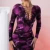 Oh Polly Women'S Clothing Sale - $65 And Under | Women'S Clothing Sale - $40 And Under^Lace Up Long Sleeve Mini Dress in Print Multi