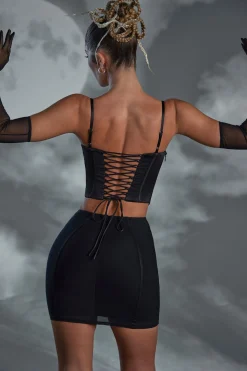 Oh Polly Skirts & Skorts^Lace Up Mini Skirt in Black