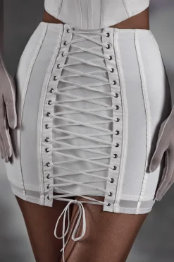 Oh Polly Skirts & Skorts^Lace Up Mini Skirt in White