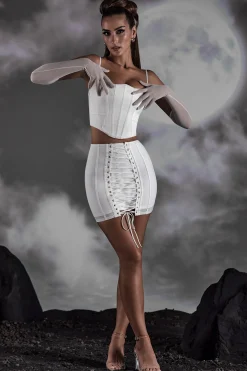 Oh Polly Skirts & Skorts^Lace Up Mini Skirt in White