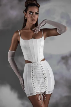 Oh Polly Skirts & Skorts^Lace Up Mini Skirt in White