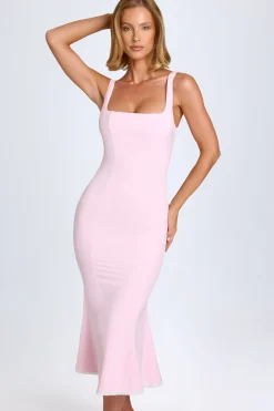 Oh Polly Wedding Guest | Georgette And Chiffon^Lace-Trim Midaxi Dress in Blush