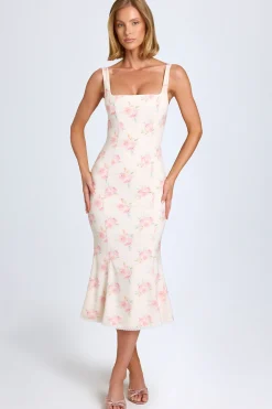 Oh Polly Wedding Guest | Georgette And Chiffon^Lace-Trim Midaxi Dress in Large Rose Print LargeRosePrint