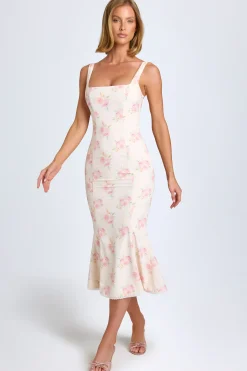Oh Polly Wedding Guest | Georgette And Chiffon^Lace-Trim Midaxi Dress in Large Rose Print LargeRosePrint