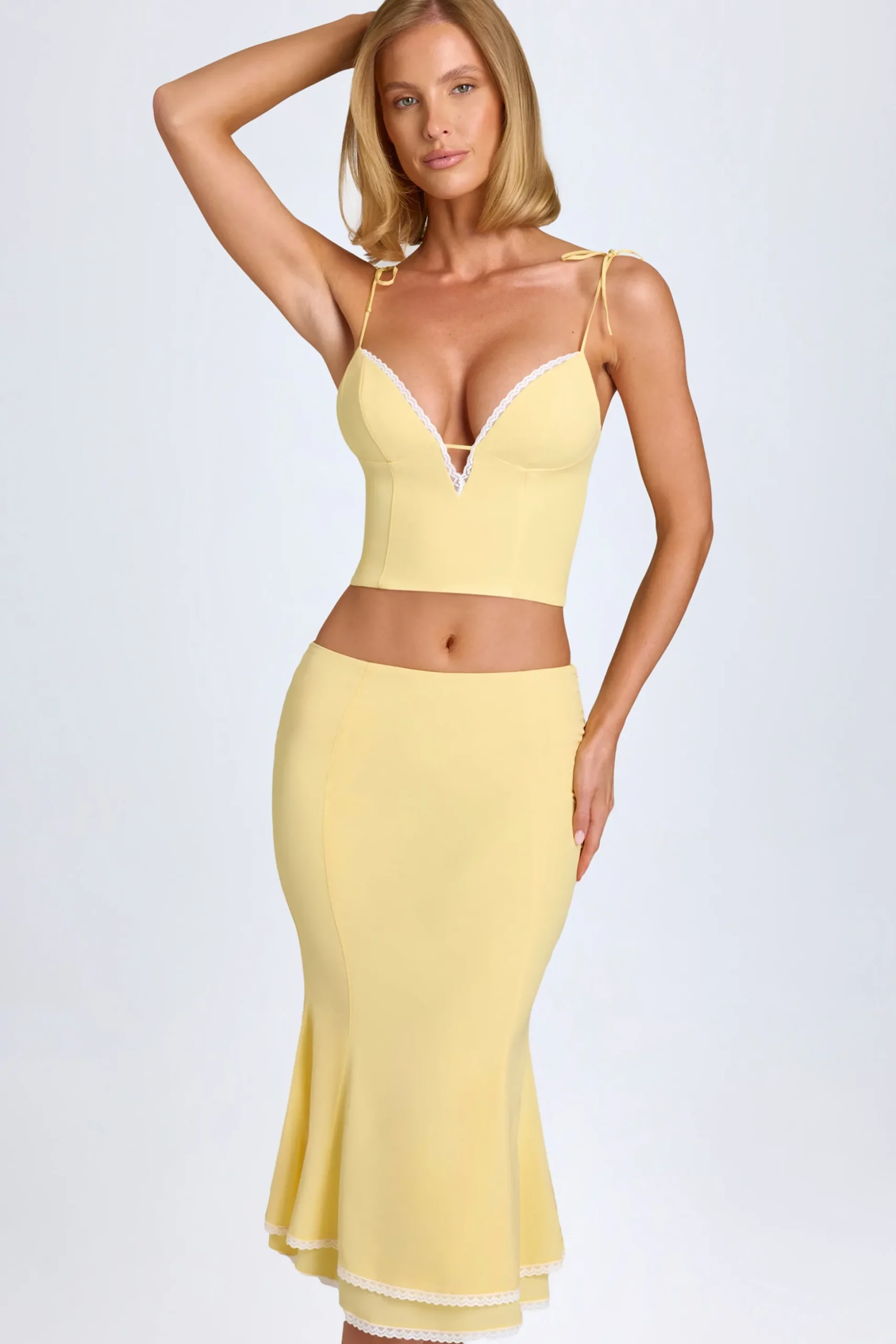 Oh Polly Skirts & Skorts | Co-Ords^Lace-Trim Mid-Rise Midaxi Skirt in Pastel Yellow PastelYellow