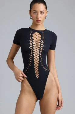 Oh Polly Women'S Clothing Sale - $65 And Under | Women'S Clothing Sale - $40 And Under^Lace-Up Bodysuit in Black