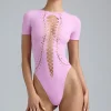 Oh Polly Women'S Clothing Sale - $65 And Under | Women'S Clothing Sale - $40 And Under^Lace-Up Bodysuit in Violet Pink VioletPink