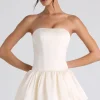 Oh Polly Party Dresses | Birthday^Lace-Up Bubble Hem Corset Mini Dress in Ivory