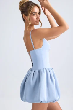 Oh Polly Women'S Clothing Sale - $65 And Under | Party Dresses^Lace-Up Bubble Hem Corset Micro Mini Dress in Light Blue LightBlue