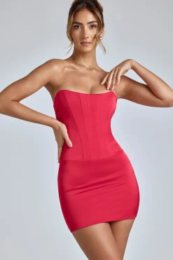 Oh Polly Night Out | Satin Dresses^Lace-Up Corset Mini Dress in Cherry Red CherryRed