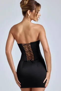 Oh Polly Night Out | Satin Dresses^Lace-Up Corset Mini Dress in Black