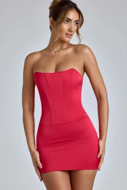 Oh Polly Night Out | Satin Dresses^Lace-Up Corset Mini Dress in Cherry Red CherryRed