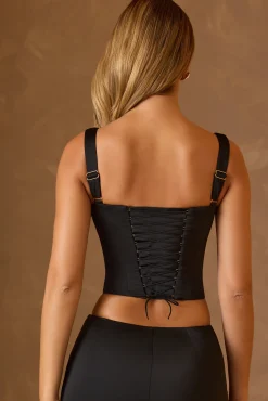 Oh Polly Tops | Co-Ords^Lace-Up Corset Top in Black
