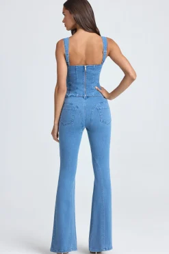 Oh Polly Co-Ords | Tops^Lace-Up Corset Top in Mid Blue Stonewash MidBlueStonewash