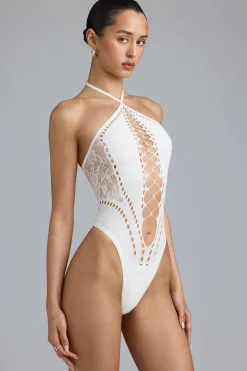 Oh Polly Women'S Clothing Sale - $65 And Under | Women'S Clothing Sale - $40 And Under^Lace-Up Halterneck Bodysuit in Ivory