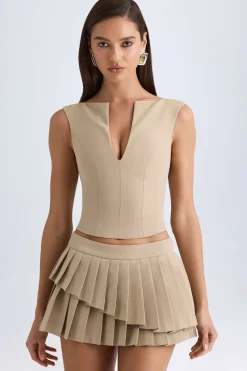 Oh Polly Skirts & Skorts | Bottoms^Layered Pleated Low-Rise Mini Skirt in Camel
