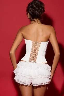 Oh Polly Bottoms^Layered Ruffled Mini Shorts in White