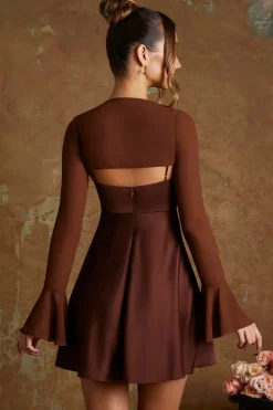 Oh Polly Tops^Long Flared Sleeve Shrug in Brown