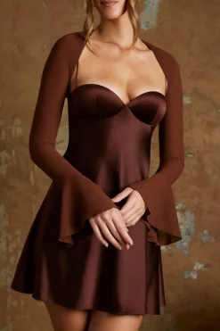 Oh Polly Tops^Long Flared Sleeve Shrug in Brown