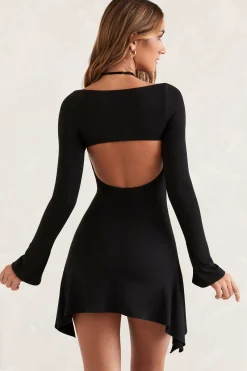 Oh Polly Tencel™ Modal Dresses^Long Sleeve Asymmetric Hem Mini Dress in Black