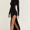 Oh Polly Tencel™ Modal Dresses^Long Sleeve Backless Maxi Dress in Black