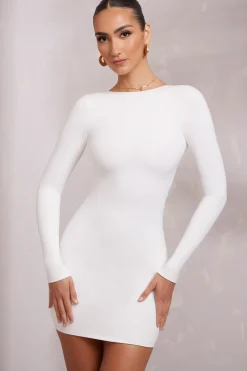 Oh Polly Elevated Essentials | Bride To Be^Long Sleeve Backless Mini Dress in White