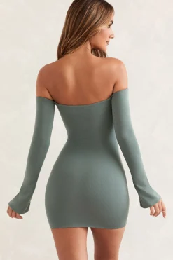 Oh Polly Tencel™ Modal Dresses^Long Sleeve Bardot Mini Dress in Green