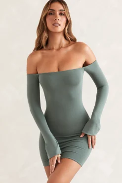 Oh Polly Tencel™ Modal Dresses^Long Sleeve Bardot Mini Dress in Green