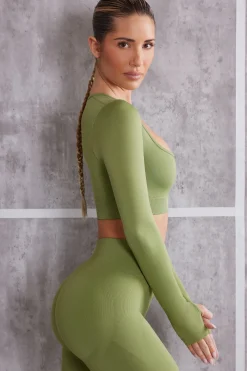 Oh Polly Women'S Clothing Sale - $65 And Under | Women'S Clothing Sale - $40 And Under^Long Sleeve Crop Top in Olive
