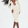 Oh Polly Women'S Clothing Sale - $65 And Under | Women'S Clothing Sale - $40 And Under^Long Sleeve Cut Out Halterneck Midi Dress in Beige
