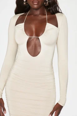 Oh Polly Women'S Clothing Sale - $65 And Under | Women'S Clothing Sale - $40 And Under^Long Sleeve Cut Out Halterneck Midi Dress in Beige