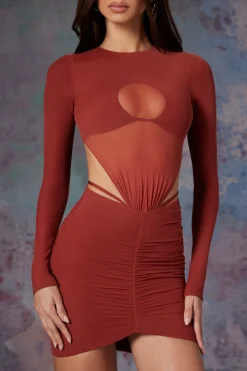 Oh Polly Women'S Clothing Sale - $65 And Under | Women'S Clothing Sale - $40 And Under^Long Sleeve Cut Out Mini Dress in Brick