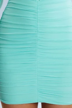 Oh Polly Party Dresses | Birthday^Long Sleeve Cut Out Mini Dress in Aqua