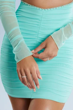 Oh Polly Party Dresses | Birthday^Long Sleeve Cut Out Mini Dress in Aqua