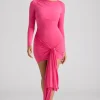 Oh Polly Women'S Clothing Sale - $65 And Under | Night Out^Long Sleeve Draped Mini Dress in Magenta