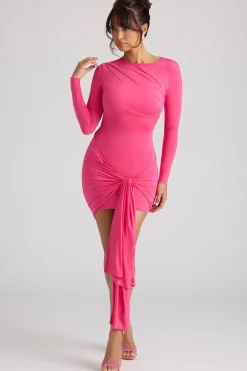 Oh Polly Women'S Clothing Sale - $65 And Under | Night Out^Long Sleeve Draped Mini Dress in Magenta