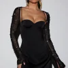 Oh Polly Party Dresses | Birthday^Long Sleeve Embellished A-line Mini Dress in Black