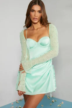 Oh Polly Women'S Clothing Sale - $65 And Under | Women'S Clothing Sale - $40 And Under^Long Sleeve Embellished A-line Mini Dress in Mint