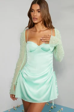 Oh Polly Women'S Clothing Sale - $65 And Under | Women'S Clothing Sale - $40 And Under^Long Sleeve Embellished A-line Mini Dress in Mint