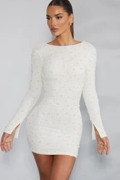 Oh Polly Party Dresses | Bride To Be^Long Sleeve Embellished Backless Mini Dress in Ivory