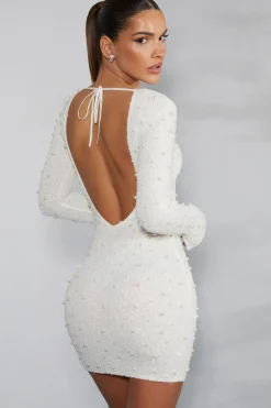 Oh Polly Party Dresses | Bride To Be^Long Sleeve Embellished Backless Mini Dress in Ivory