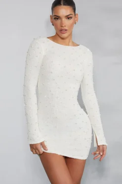 Oh Polly Party Dresses | Bride To Be^Long Sleeve Embellished Backless Mini Dress in Ivory