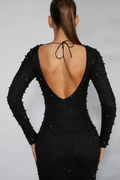Oh Polly Party Dresses | Birthday^Long Sleeve Embellished Backless Maxi Dress in Black