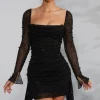 Oh Polly Party Dresses | Holiday Party Dresses & Outfits^Long Sleeve Embellished Cowl Neck Mini Dress in Black
