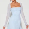 Oh Polly Party Dresses | Homecoming Dresses^Long Sleeve Embellished Cowl Neck Mini Dress in Blue