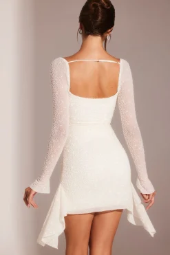 Oh Polly Party Dresses | Bride To Be^Long Sleeve Embellished Cowl Neck Mini Dress in White