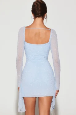 Oh Polly Party Dresses | Homecoming Dresses^Long Sleeve Embellished Cowl Neck Mini Dress in Blue