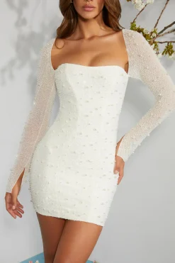 Oh Polly Party Dresses | Bride To Be^Long Sleeve Embellished Corset Mini Dress in Ivory