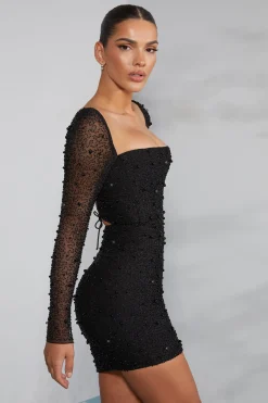 Oh Polly Party Dresses | Birthday^Long Sleeve Embellished Corset Mini Dress in Black